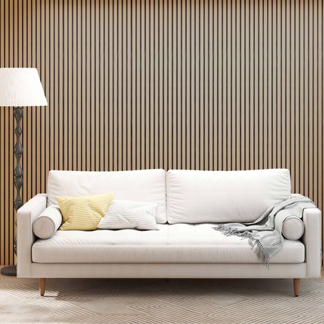 3Pcs Decorative Acoustic Slat Wall Panels And Light Oak MDF 2400x600mm (1/5)