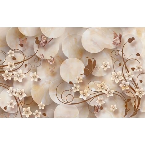 Papier peint panoramique - Fleurs Papillons - 130 cm x 81 cm (1/2)