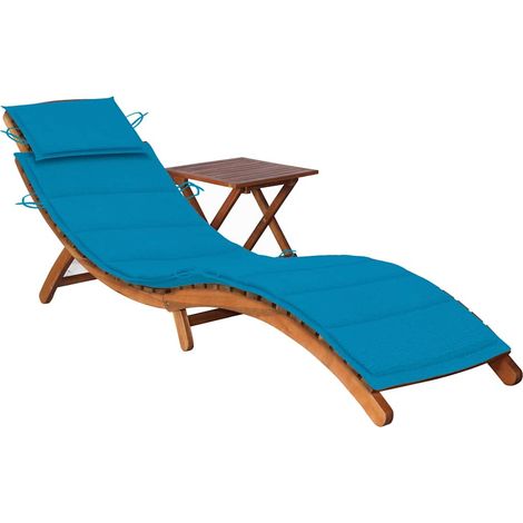 Sonnenliege mit Tisch und Auflage Massivholz Akazie (1/5)