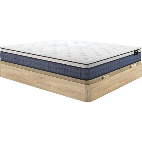 Set 180 x 200 cm materasso e rete letto contenitore naturale chiaro con molle insacchettate 7 zone e strato in gel memory foam spessore 23 cm - VARNO di YSMÉE