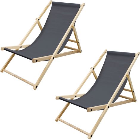 ECD Germany 2er Set Liegestuhl klappbar aus Holz, 3 Liegepositionen, Anthrazit, bis 120kg, Gartenliege Sonnenliege Relaxliege Strandliege Liege Strandstuhl Klappstuhl für den Garten Terrasse Balkon (1/5)