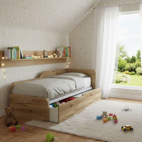 Letto singolo 80x190 con cassetti - Pratico e salvaspazio per camerette e stanzette - Quercia