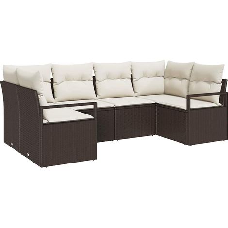 Sofa Set with Cushion 6 pcs Brown Poly Rattan vidaXL