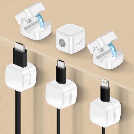 Set mit 6 magnetischen Kabelhaltern [Starke Haftung] - Ladekabel-Organizer für Büro, Zuhause, Auto (Weiß) (1/5)