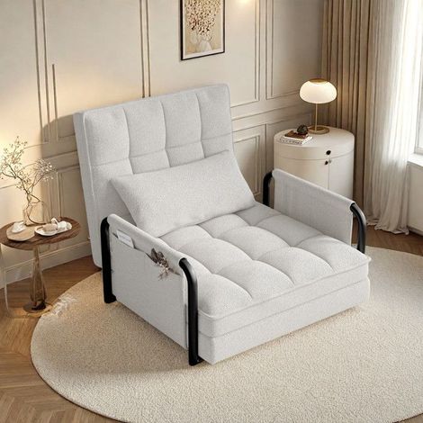Sessel - Schlafsofa klappbar - 1 Platz - Verstellbare Rückenlehne - Stoff aus Schafswolle - Beige (1/5)