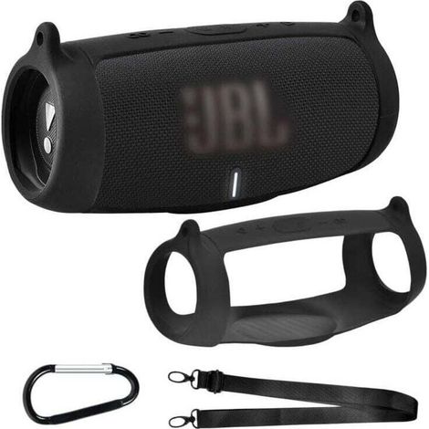 Silikonhülle für den tragbaren Bluetooth-Lautsprecher JBL Charge 5, weiches Gel-Reiseleder, wasserdichte Gummitragetasche mit Schultergurt (schwarz) (1/5)