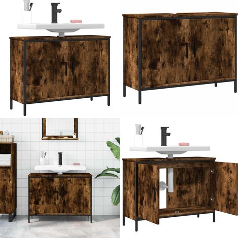 Armoire lavabo de salle de bain chêne fumé 80x30x60 cm - Meuble Lavabo - Armoire Salle De Bain - Placard Lavabo - Meuble Salle De Bain - Rangement Salle De Bain - Home & Living