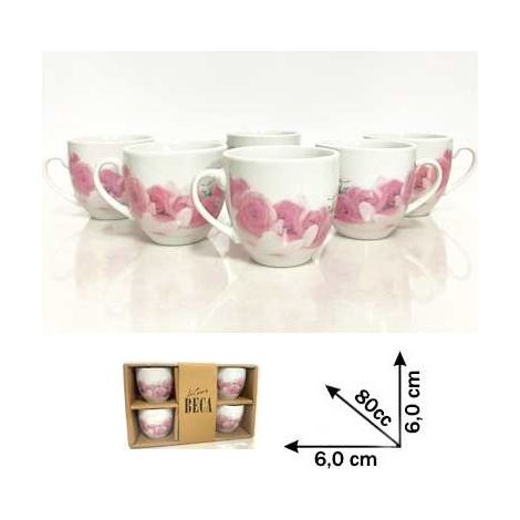 Set 6 Tazzine Tazze da Caffè in Ceramica senza Piattini Rose (1/2)