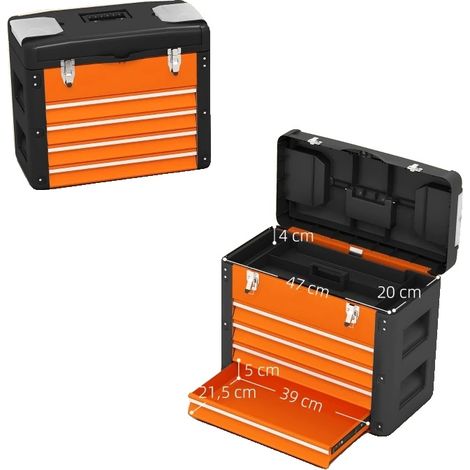 Boîte à outils, Quatre tiroirs, Design portable, Orange (1/2)