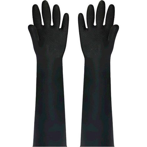 Gants industriels en latex allongés de 60 cm, résistants aux acides, épais, longs, en caoutchouc noir (1 paire)