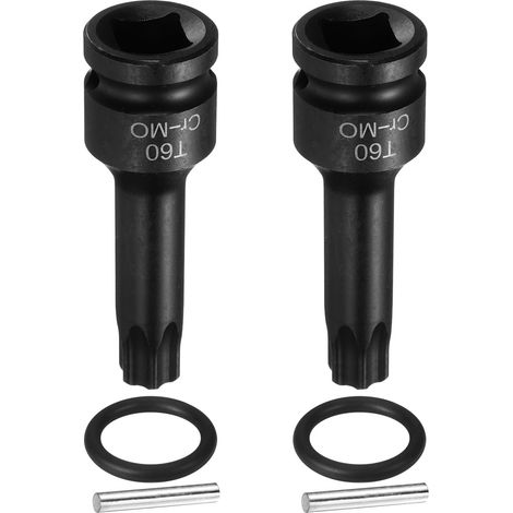 2 Pièces Douille Hexagonale À Choc, Douille Torx T60 À Embase 1/2" Pour Perceuses À Chocs Acier CR-MO À 6 Pointes Avec Goupille Joint Torique Pour Ateliers Adaptateurs (1/5)