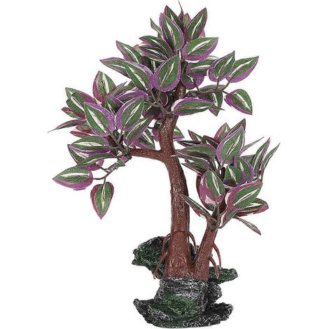Arbre artificiel en résine synthétique avec base, aux couleurs chatoyantes, accessoire idéal pour aquarium. (1/3)