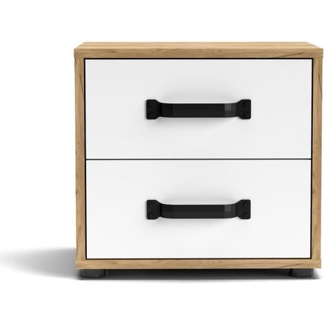 Mesilla de noche de madera 43.6x41h cm con dos cajones en roble y blanco - Mosso (1/4)