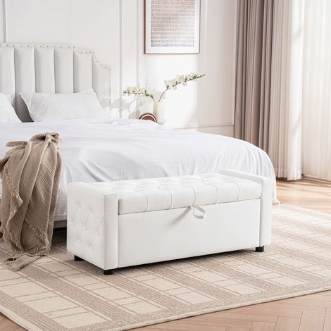 Ottomane rectangulaire avec rangement, rembourrée, similicuir, banquette capitonnée pour chambre, salon, entrée, couloir, supporte 150 kg, élégante et pratique (1/5)