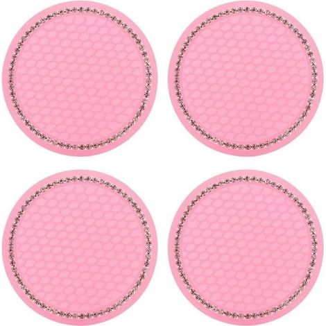 Set of 4 below of glass non-slip in silicone for car (pink) - Accessory for door-cup - Strass - For SUV, ber (1/4)