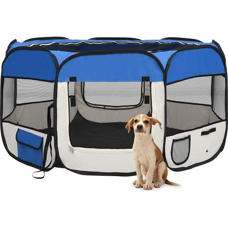 Parc pliable pour chiots avec sac de transport, bleu, 125 x 125 x 61 cm
