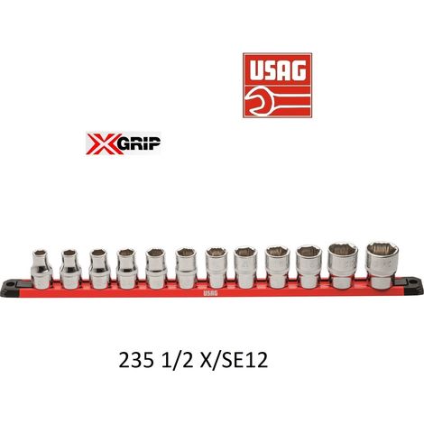 Set 12 bussole attacco 1/2" Usag X-GRIP D.10-24mm 235 1/2" X/SE12 - U02350501 (1/4)