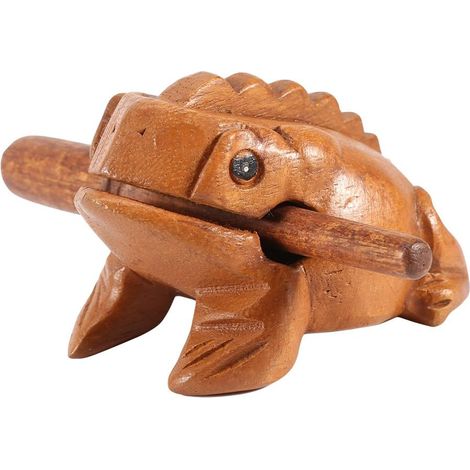 Grenouilles en Bois, Thaïlande Artisanat Traditionnel Grenouille Porte-Bonheur en Bois coassant Instrument de Musique décor de Bureau à Domicile(10.6CM) (1/5)