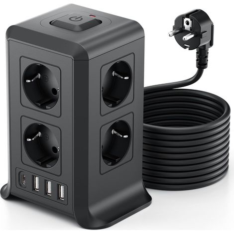 Multiprise avec Interrupteur, Tour Multiprise 8 Prises et 4 USB(3 USB-A (1/5)