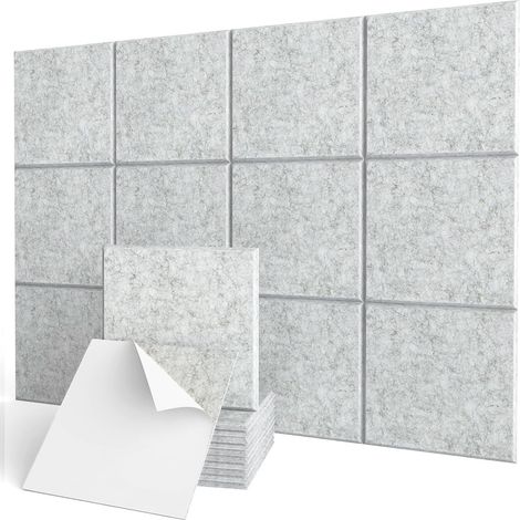 Sinbinta – Lot de 12 panneaux acoustiques 30x30cm – Haute densité en fibres de polyester – Auto-adhésifs pour annulation d'écho – Gris