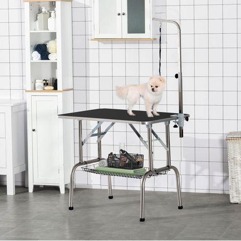 Tavolo da toelettatura per cani 90x60x75 cm in acciaio inox nero con ripiano (1/5)