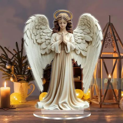 Angel Wing Cross - Acrylic Figurine - Desktop Shelf Wall Decor - Bohemian Spiritual Ornament - 1 Piece (1/5)