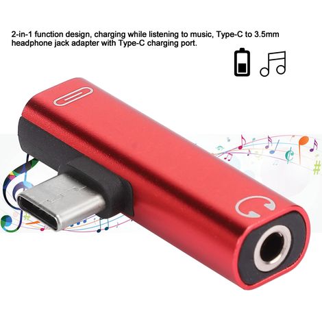 2 Pièces Câble Audio Type-C vers 3.5mm avec Chargeur, Adaptateur Double Jack Écouteurs (Rouge) (1/5)