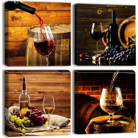 Moderne Leinwandbilder Wein Motiv 30x30 cm 4-teilig Wandbild & Kunstdruck (1/5)