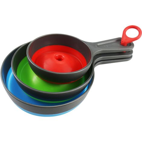 3 entonnoirs de cuisine, grand/moyen/petit, pliables, anti-fuite, poignée longue, avec anneau élastique rouge (1/5)