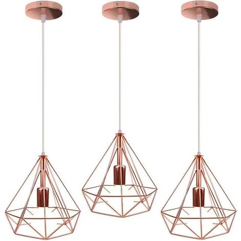 3PCS Rétro Suspensions Industrielle Cage Lustre Lampe Luminaire en Métal Vintage pour Salon chambre (1/4)