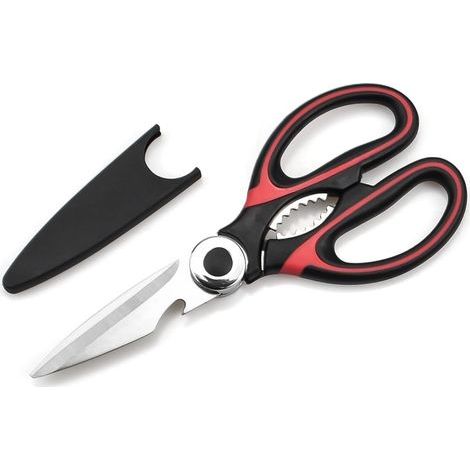 Ciseaux Cuisine Robustes Professionnel Acier Inoxydable Multiusage avec Couvercle pour Poulet Poisson Légumes et BBQ, Décapsul (Rouge) (1/5)