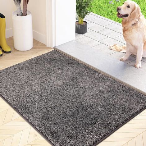 Paillasson anti-poussière, tapis de sol antidérapant lavable en machine avec microfibre douce et absorbante pour , gris clair-noir (1/5)