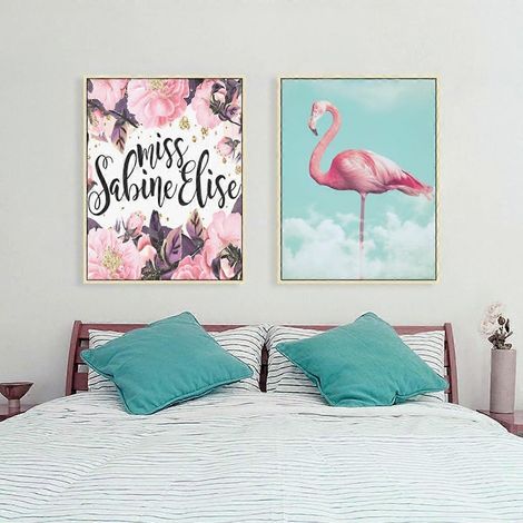 Affiche sur toile imprimée représentant des fleurs et des flamants roses, décoration murale simple et tendance, peinture à l'huile pour la maison, le salon, la chambre, le bureau et la chambre d'enfan (1/5)