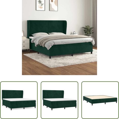 vidaXL Matelas à ressorts ensachés - Sommier à lattes de lit et matelas Vert foncé 160x200cm Velours (1/5)