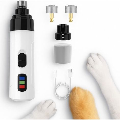 Lima per unghie - Tagliaunghie senza fili e silenzioso per cani e gatti - Ricaricabile tramite USB - 2 velocità, 3 porte, batteria a lunga durata - per una toelettatura delle zampe sicura e confortevo