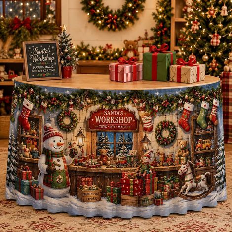 Nappe de Noël style 2026 pour décorations de fête de famille - Tissu décoratif en polyester imprimé bonhomme de neige et sapin de Noël - 275 x 75 cm - Lot de 3