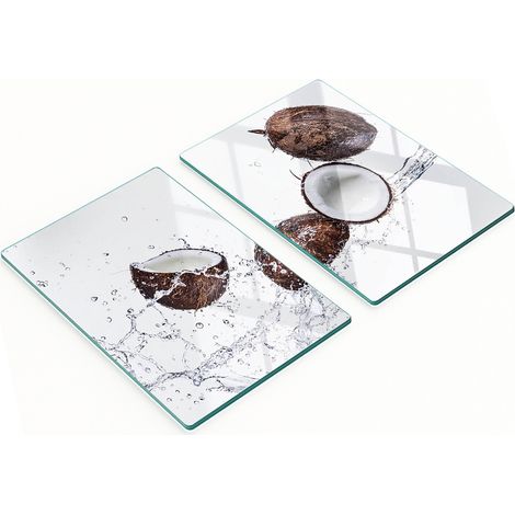 Tablas de cortar decorativas de vidrio templado con diseño de coco y agua, 2x40x52 cm. (1/5)