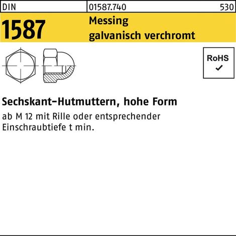 Sechskanthutmutter DIN 1587 M14 Messing galv. verchromt 50 Stück (1/2)