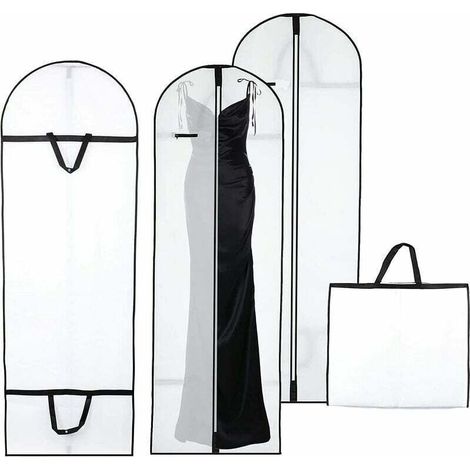 Lot de 2 housses à vêtements suspendues, housse pliable 180 x 60 cm pour robe de mariée, housse longue anti-poussière et anti-humidité, idéale pour lingerie, costumes, manteaux et robes de soirée. (1/5)