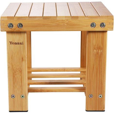 Tabouret bas en bambou naturel avec étagère de rangement pour enfants et adultes (S) (1/5)