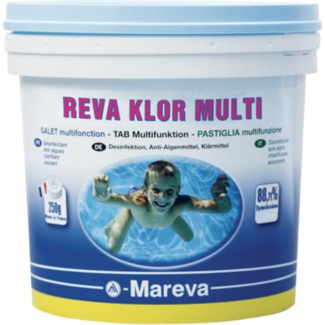 Traitement Mareva REVA KLOR MULTI Galet 250g multifonctions 10kg 88,71% ATCC