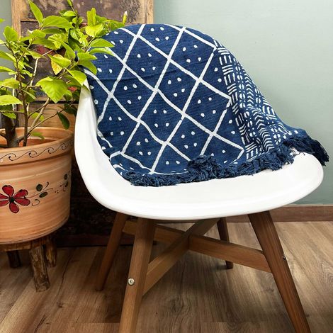 Plaid Indigo Fait Main - 170x120cm - Minuit Heerak- Vendu par 1 (1/4)