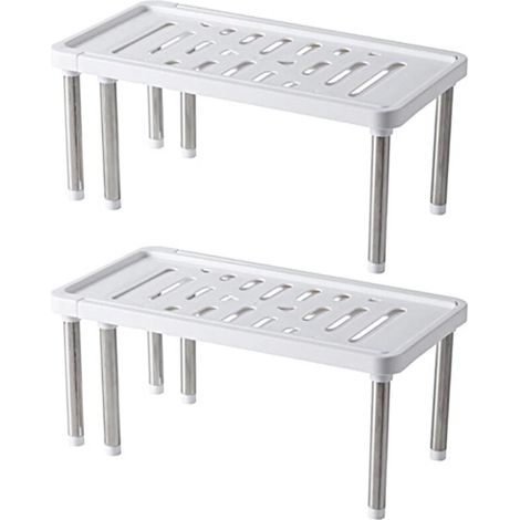 Bardusch-Lot de 2 rehausseurs extensibles pour étagères de placard, rangement de cuisine, sous l'évier, sur le plan de travail : gain de place, autoportants, robustes, antidérapants et empilables, jus (1/5)