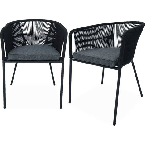 Lot de 2 fauteuils de jardin en corde et acier galvanisé Noir / Gris