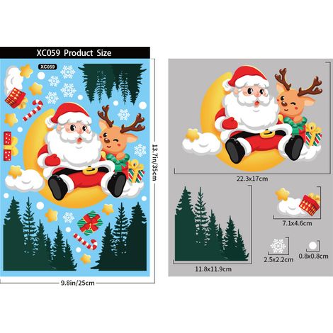 Autocollants décoratifs de Noël pour fenêtres, cadeaux du Père Noël, bonhomme de neige, rennes, autocollants de fenêtre à motifs de dessins animés, autocollants de porte, électricité statique.