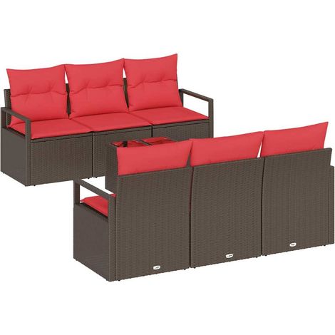Garden Sofa Set with Cushion 7 pcs Beige and Red Poly Rattan vidaXL (1/5)