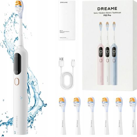 Cepillo de dientes s贸nico Dreame F02 Pro, blanco, con temporizador, bater铆a de 300 d铆as y 6 cabezales.