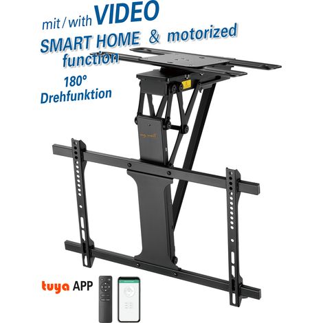 Motorized & folding suspension bracket for flat screens for screens 32“ - 75“ (81 - 190 cm), loads up to 35 kg,&nbspwith rf remote control, with tuya-app&nbspcontrol, with 180° rotate function, black (1/5)