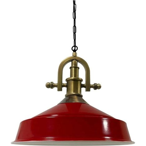 Suspension Luminaire Asletl Industrielle en Métal Rouge Peint à la Main – Lustre Vintage E27 Ø40 cm pour Salon, Chambre ou Salle à Manger (1/2)