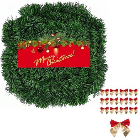 Weihnachtsgirlande 10m mit 45 Schleifen, künstlich, grün